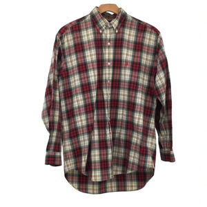 Ralph Lauren Green Red Plaid Blake Button Down Shirt Medium Cotton Long Sleeve